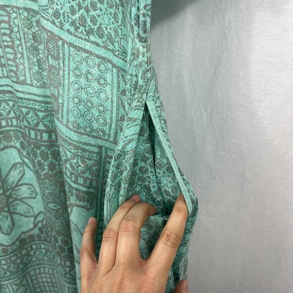 Ritu Kumar Handkerchief Hem Geo Floral Print Mint Green Flowy Boho Dress Size 40 - Picture 6 of 13